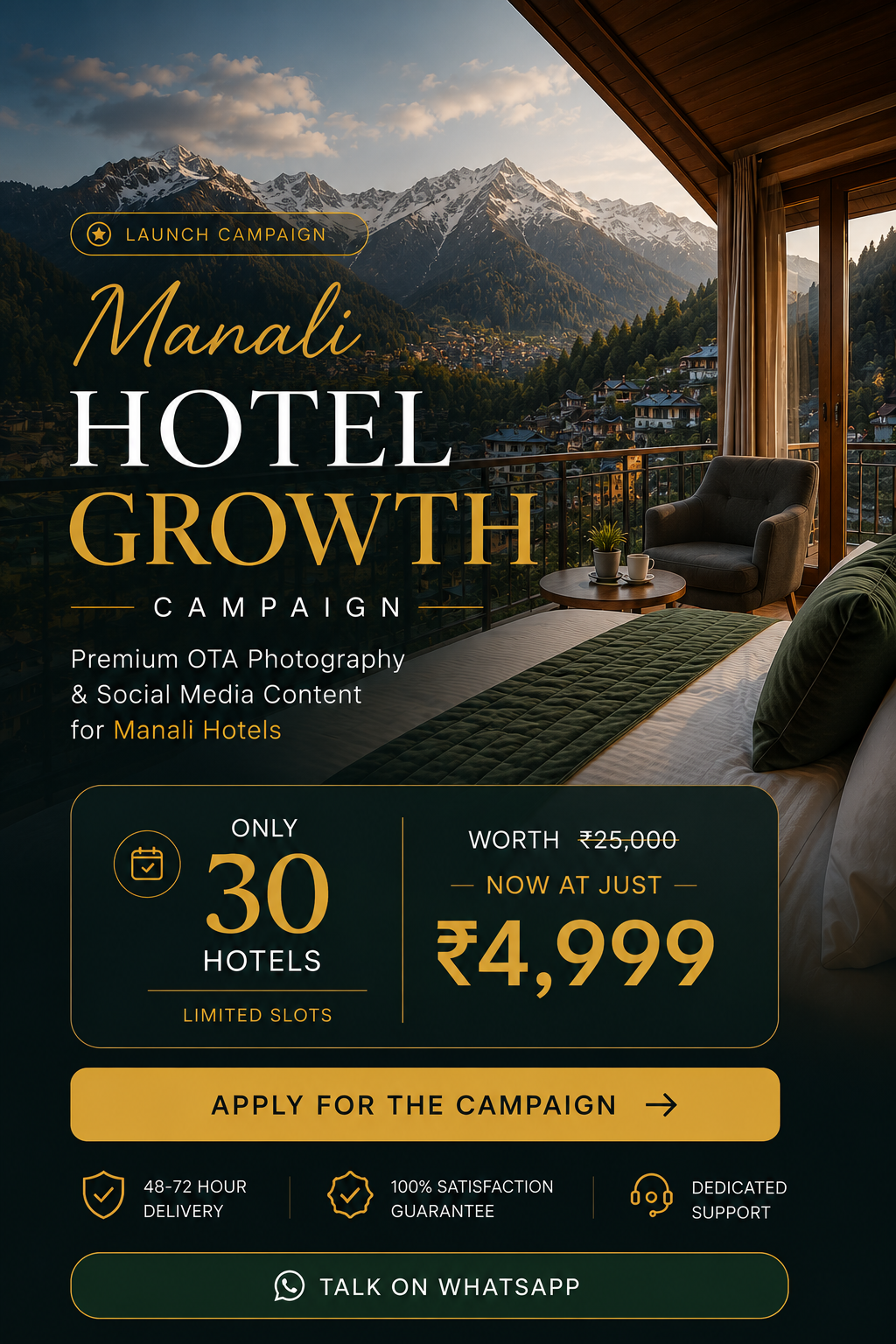 Manali Hotel Growth Campaign — premium OTA photography by Stayverse Studio