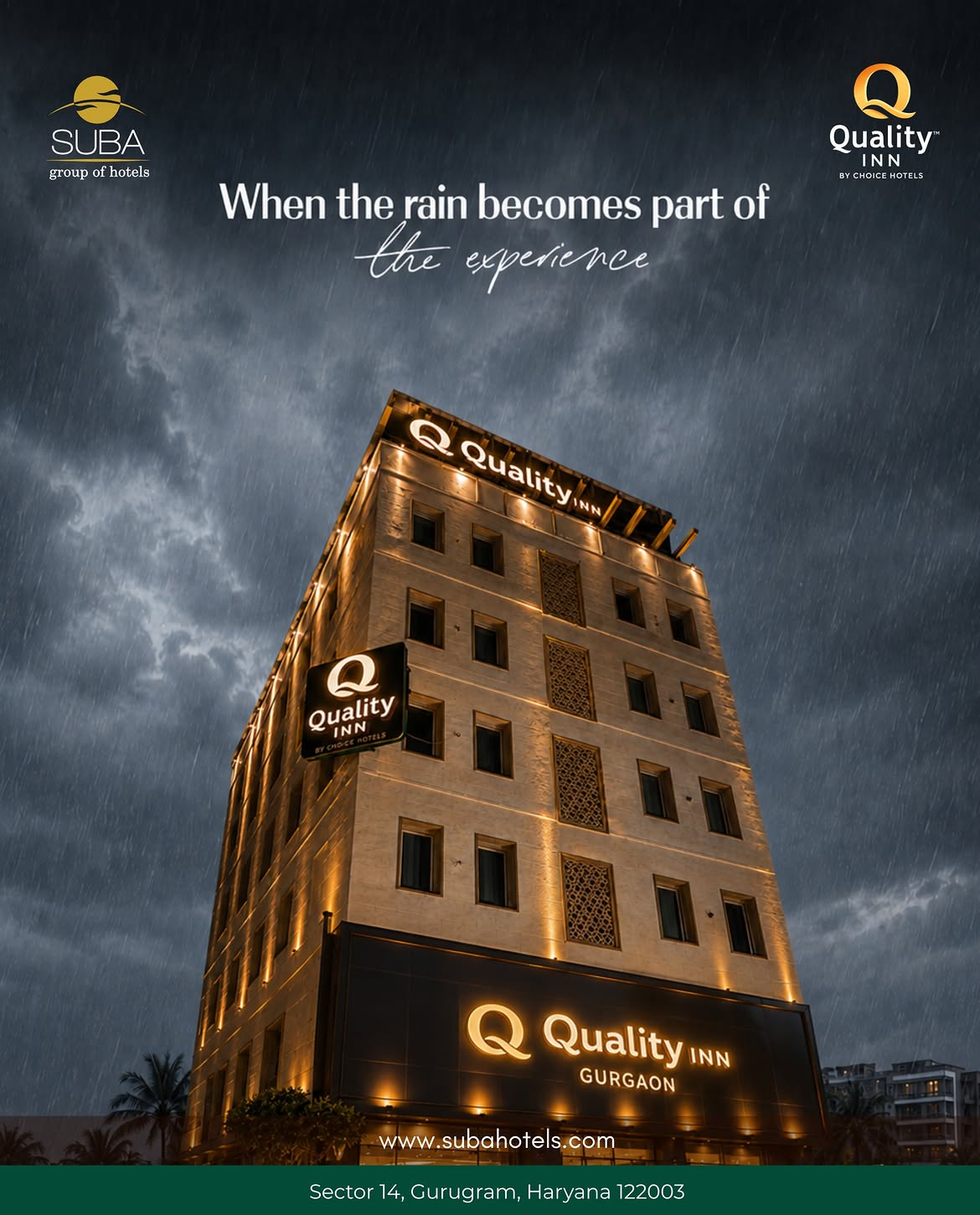 Quality Inn Gurgaon rain and seasonal campaign creative